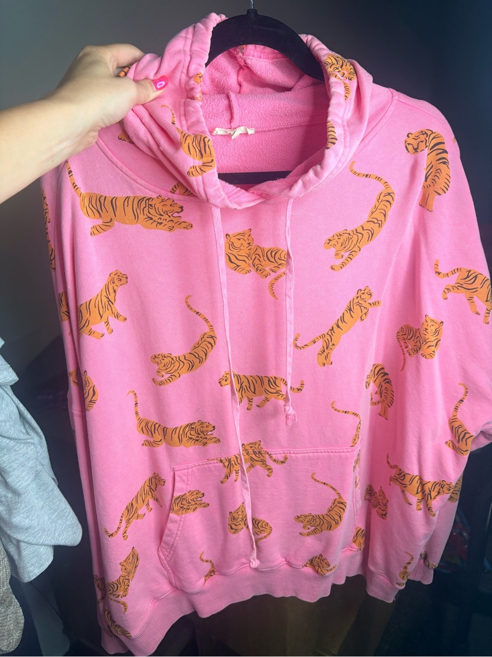 easel Pink Hoodie with Orange Tiger Print